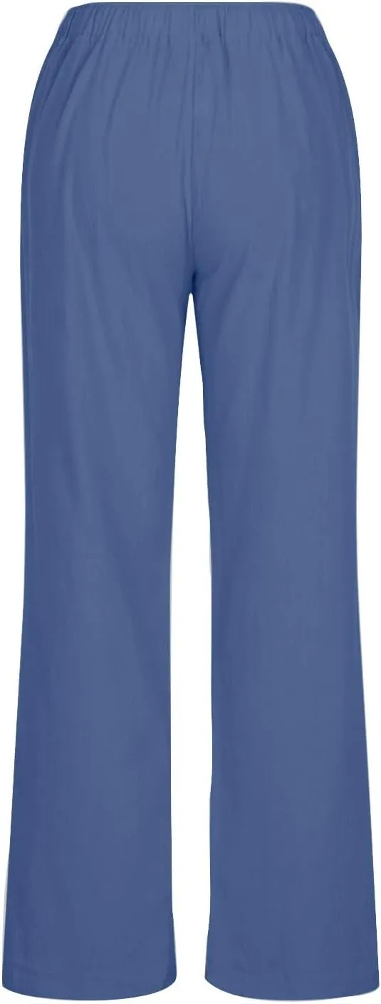 Linen Pants Women Summer Wide Leg Pants Drawstring Elastic Waist Pants High Waisted Lounge Pants Casual Beach Trousers