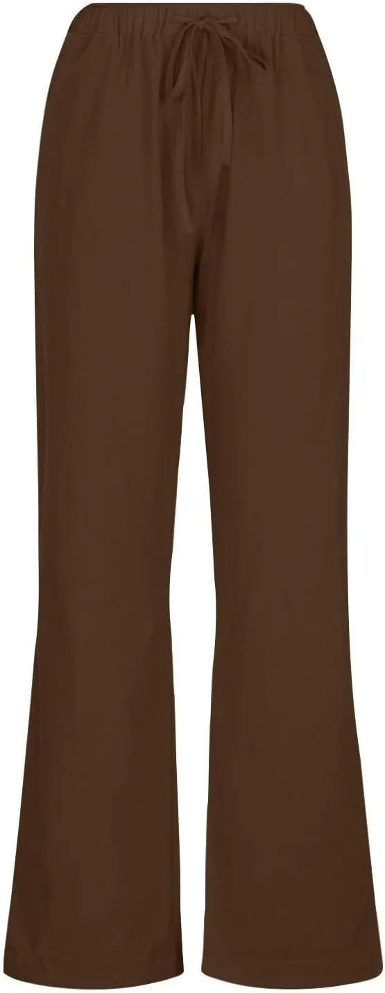 Linen Pants Women Summer Wide Leg Pants Drawstring Elastic Waist Pants High Waisted Lounge Pants Casual Beach Trousers