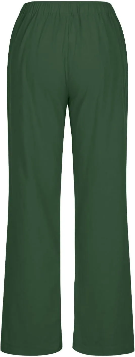 Linen Pants Women Summer Wide Leg Pants Drawstring Elastic Waist Pants High Waisted Lounge Pants Casual Beach Trousers