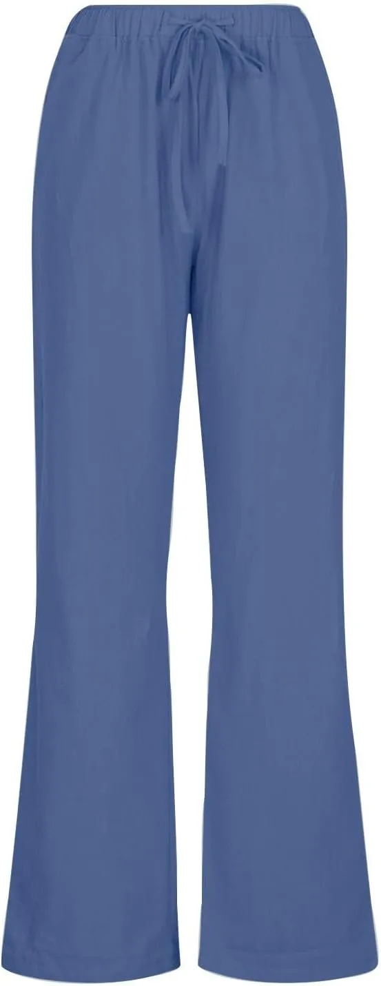 Linen Pants Women Summer Wide Leg Pants Drawstring Elastic Waist Pants High Waisted Lounge Pants Casual Beach Trousers