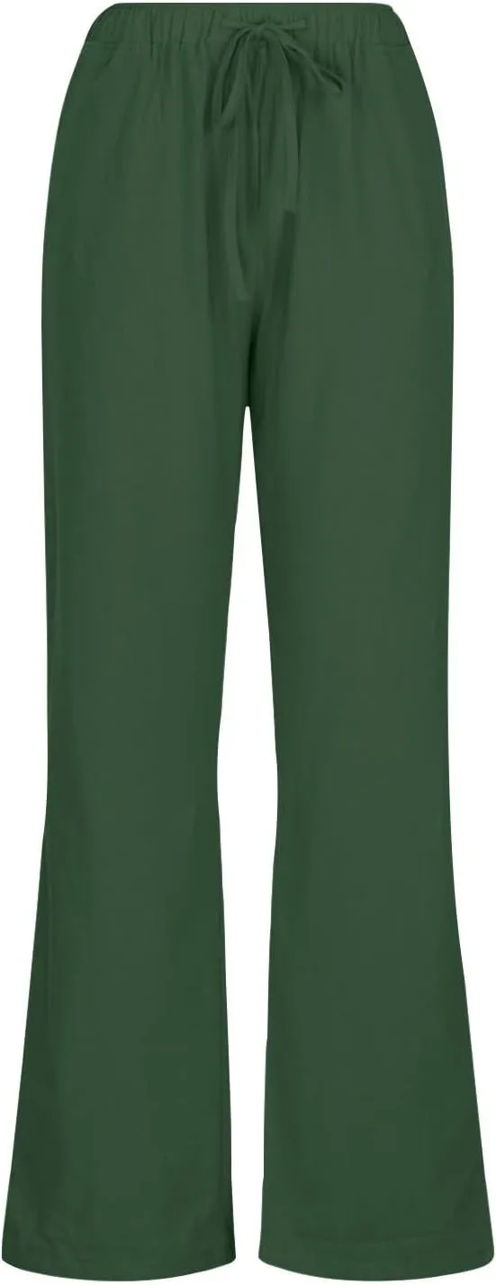 Linen Pants Women Summer Wide Leg Pants Drawstring Elastic Waist Pants High Waisted Lounge Pants Casual Beach Trousers