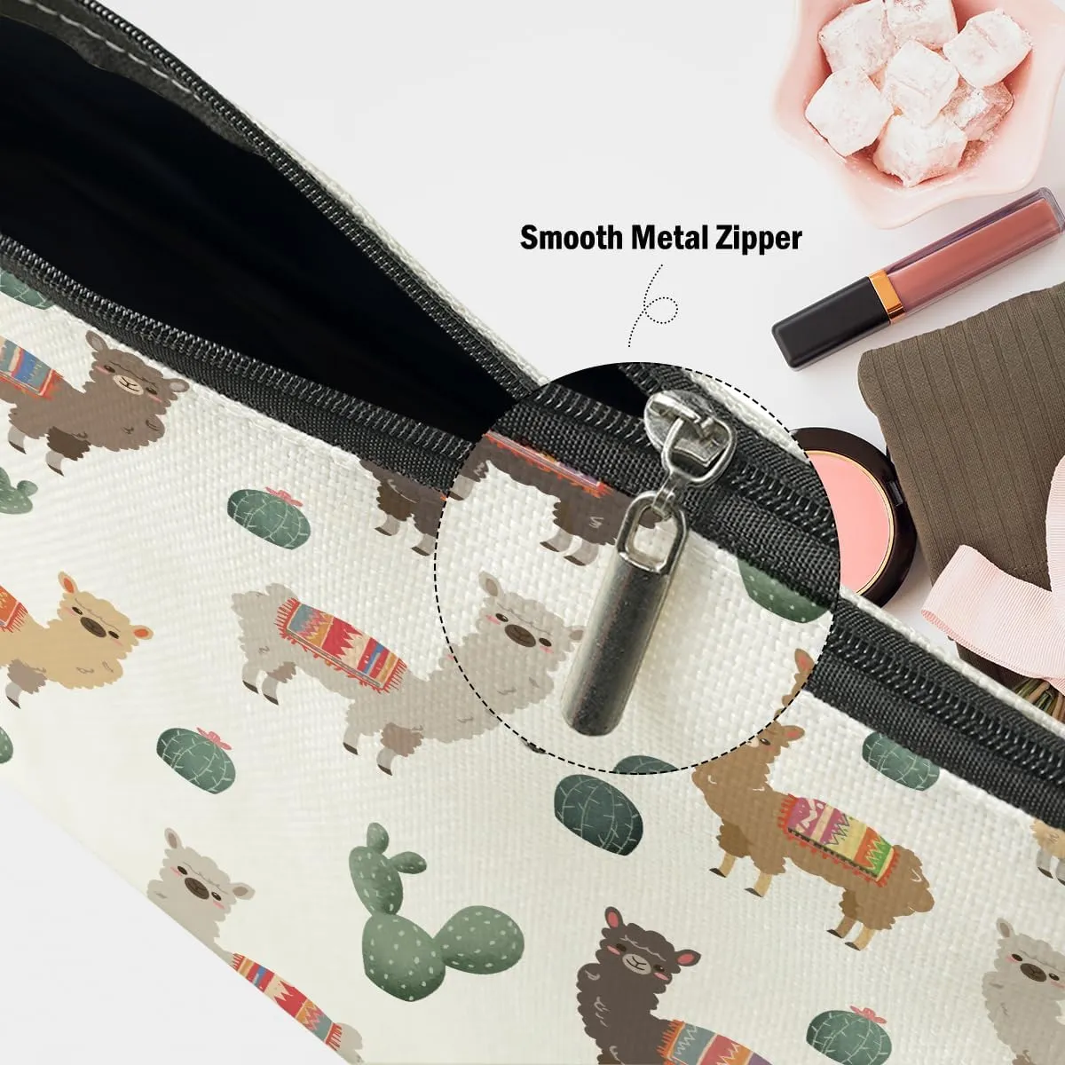 Llama Gifts, Alpaca Makeup Bag, Cute Animal Cosmetic Bag Travel Pouch, Alpaca Llama Lovers Gift for Women Girls Daughter Sisters Niece Farm Animals Graduation Birthday