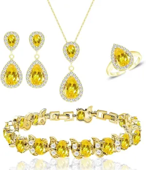 LMXXVJ Jewelry Set for Women,Teardrop Cubic Zirconia Necklace Earrings Adjustable Ring Bracelet Jewelry Set Formal Jewelry Gift