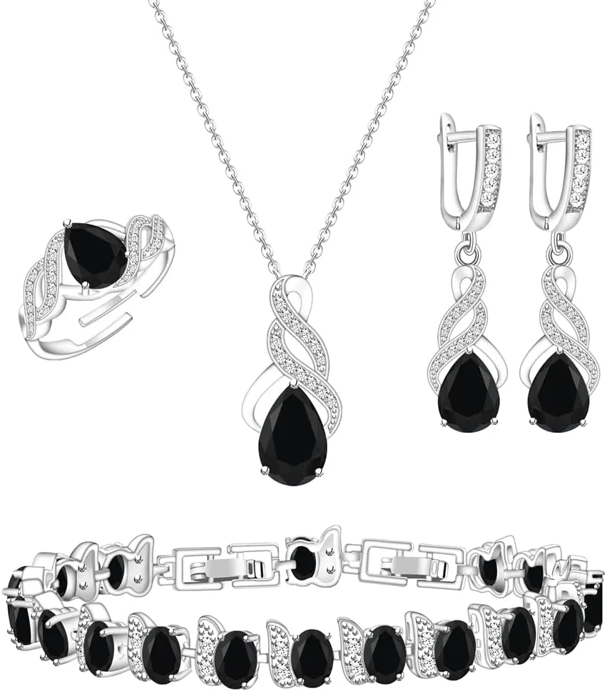 LMXXVJ Jewelry Set for Women,Teardrop Cubic Zirconia Necklace Earrings Adjustable Ring Bracelet Jewelry Set Formal Jewelry Gift