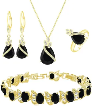 LMXXVJ Jewelry Set for Women,Teardrop Cubic Zirconia Necklace Earrings Adjustable Ring Bracelet Jewelry Set Formal Jewelry Gift