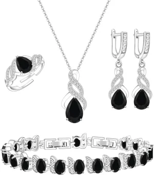 LMXXVJ Jewelry Set for Women,Teardrop Cubic Zirconia Necklace Earrings Adjustable Ring Bracelet Jewelry Set Formal Jewelry Gift