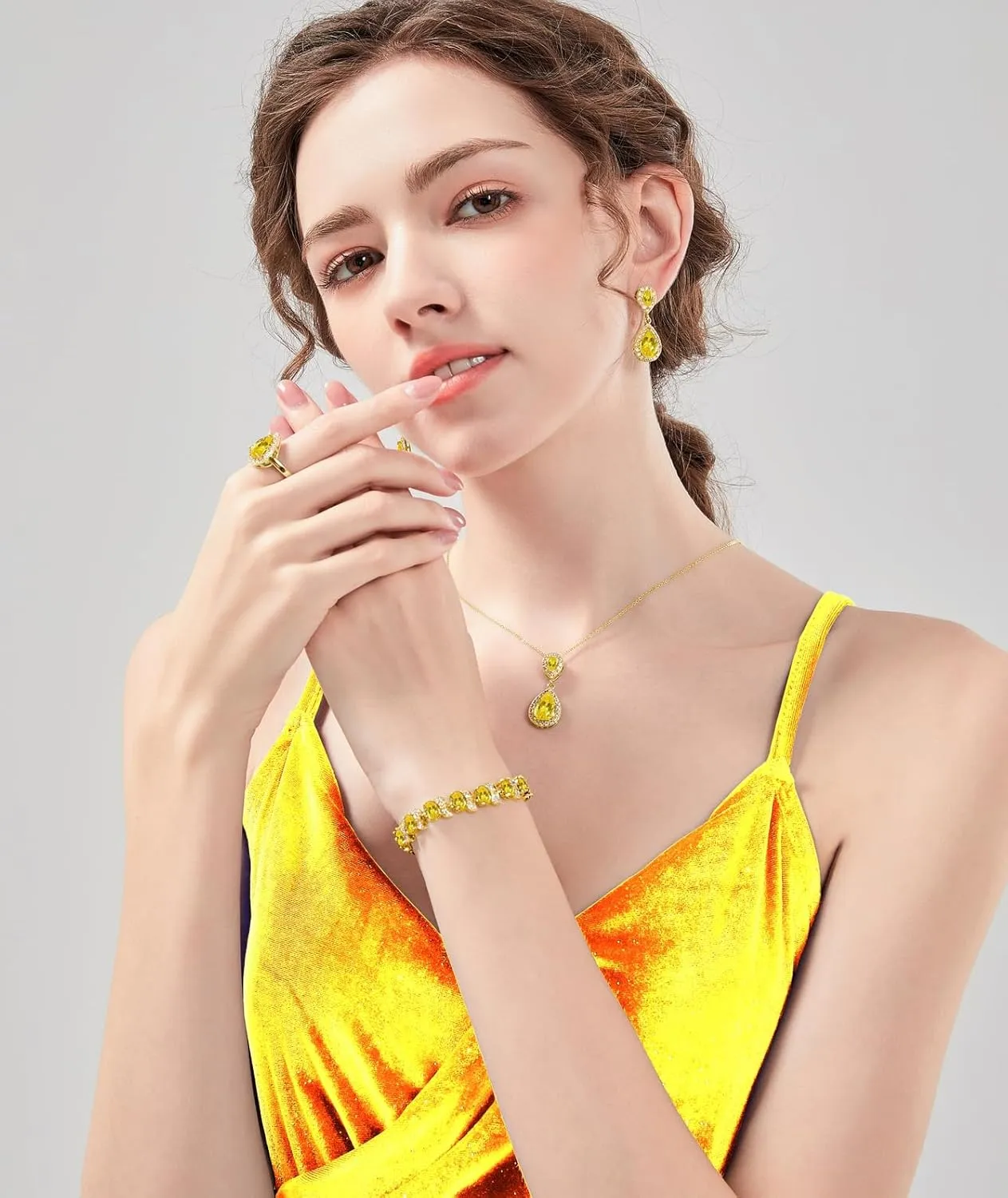 LMXXVJ Jewelry Set for Women,Teardrop Cubic Zirconia Necklace Earrings Adjustable Ring Bracelet Jewelry Set Formal Jewelry Gift