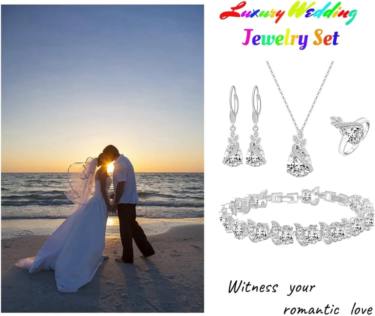 LMXXVJ Jewelry Set for Women,Teardrop Cubic Zirconia Necklace Earrings Adjustable Ring Bracelet Jewelry Set Formal Jewelry Gift