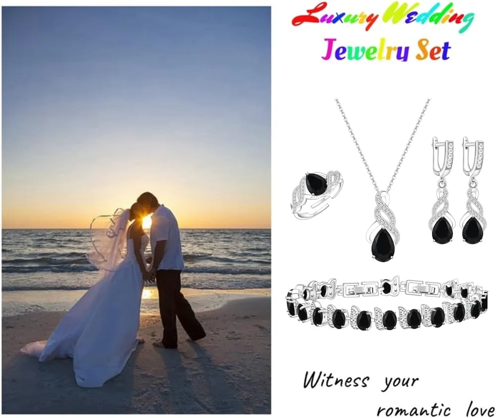 LMXXVJ Jewelry Set for Women,Teardrop Cubic Zirconia Necklace Earrings Adjustable Ring Bracelet Jewelry Set Formal Jewelry Gift
