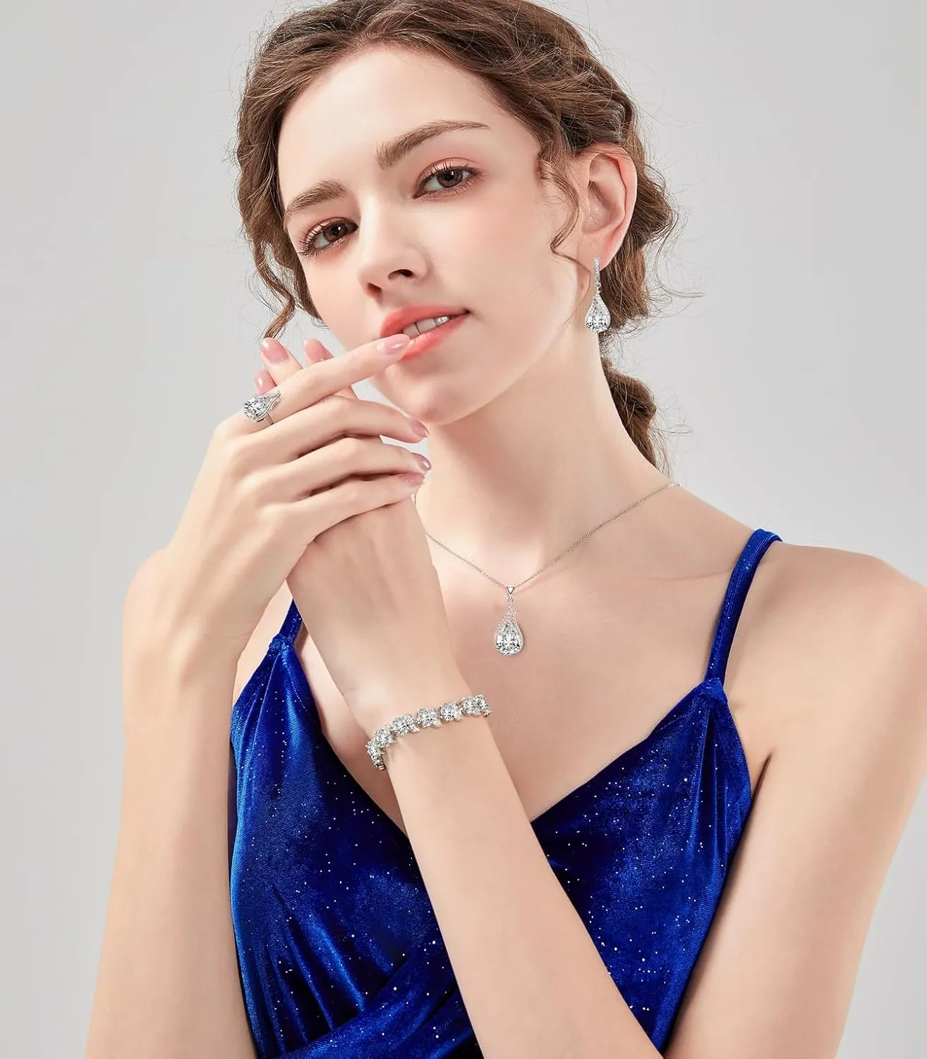 LMXXVJ Jewelry Set for Women,Teardrop Cubic Zirconia Necklace Earrings Adjustable Ring Bracelet Jewelry Set Formal Jewelry Gift