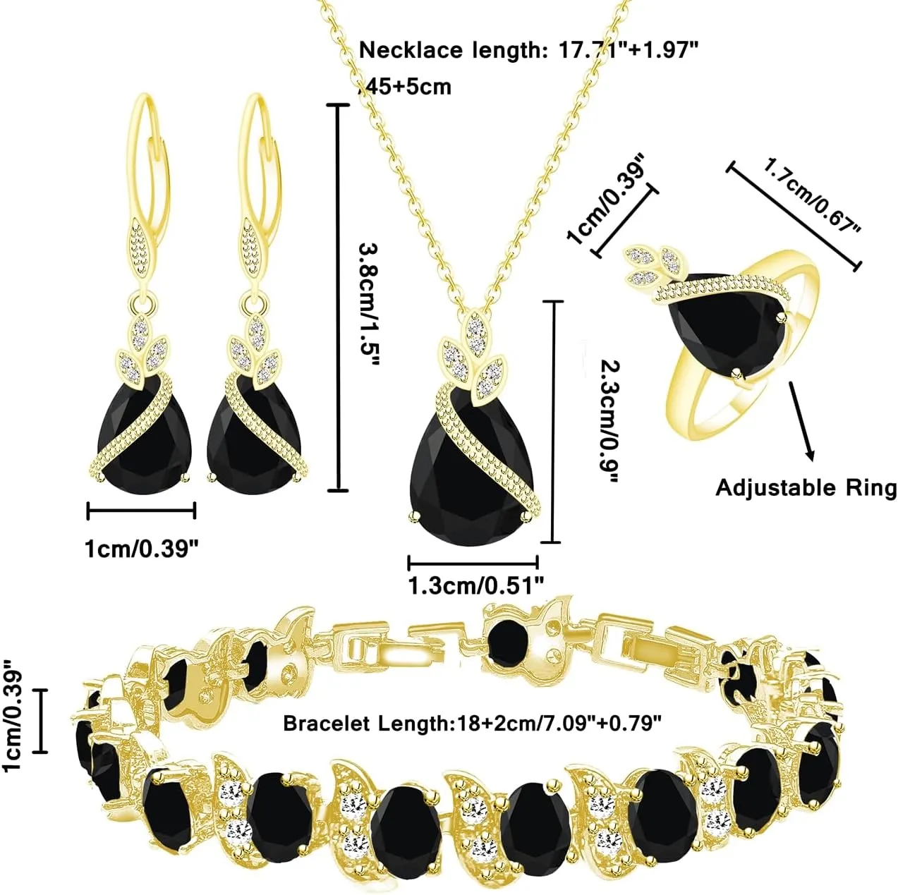 LMXXVJ Jewelry Set for Women,Teardrop Cubic Zirconia Necklace Earrings Adjustable Ring Bracelet Jewelry Set Formal Jewelry Gift