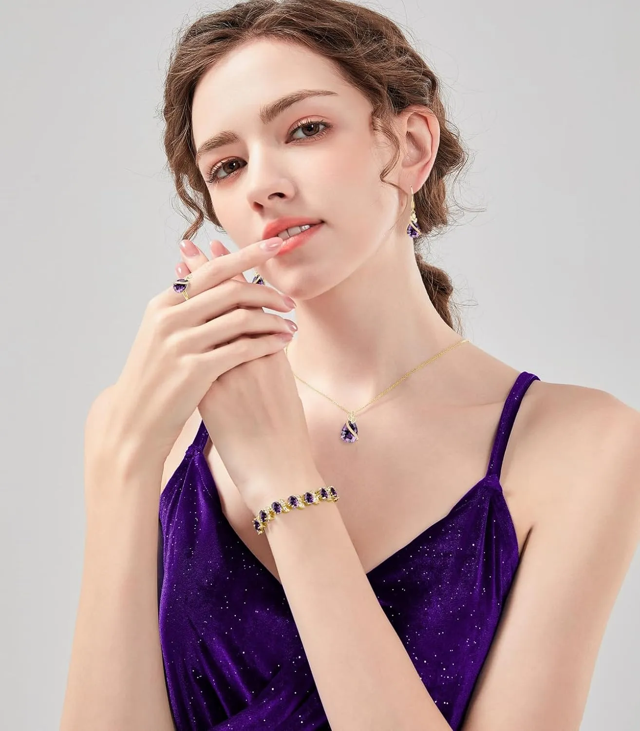 LMXXVJ Jewelry Set for Women,Teardrop Cubic Zirconia Necklace Earrings Adjustable Ring Bracelet Jewelry Set Formal Jewelry Gift