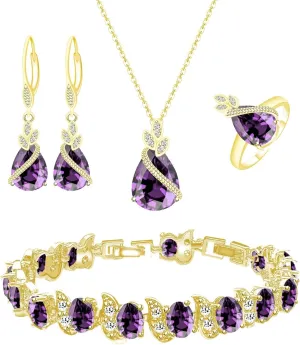 LMXXVJ Jewelry Set for Women,Teardrop Cubic Zirconia Necklace Earrings Adjustable Ring Bracelet Jewelry Set Formal Jewelry Gift