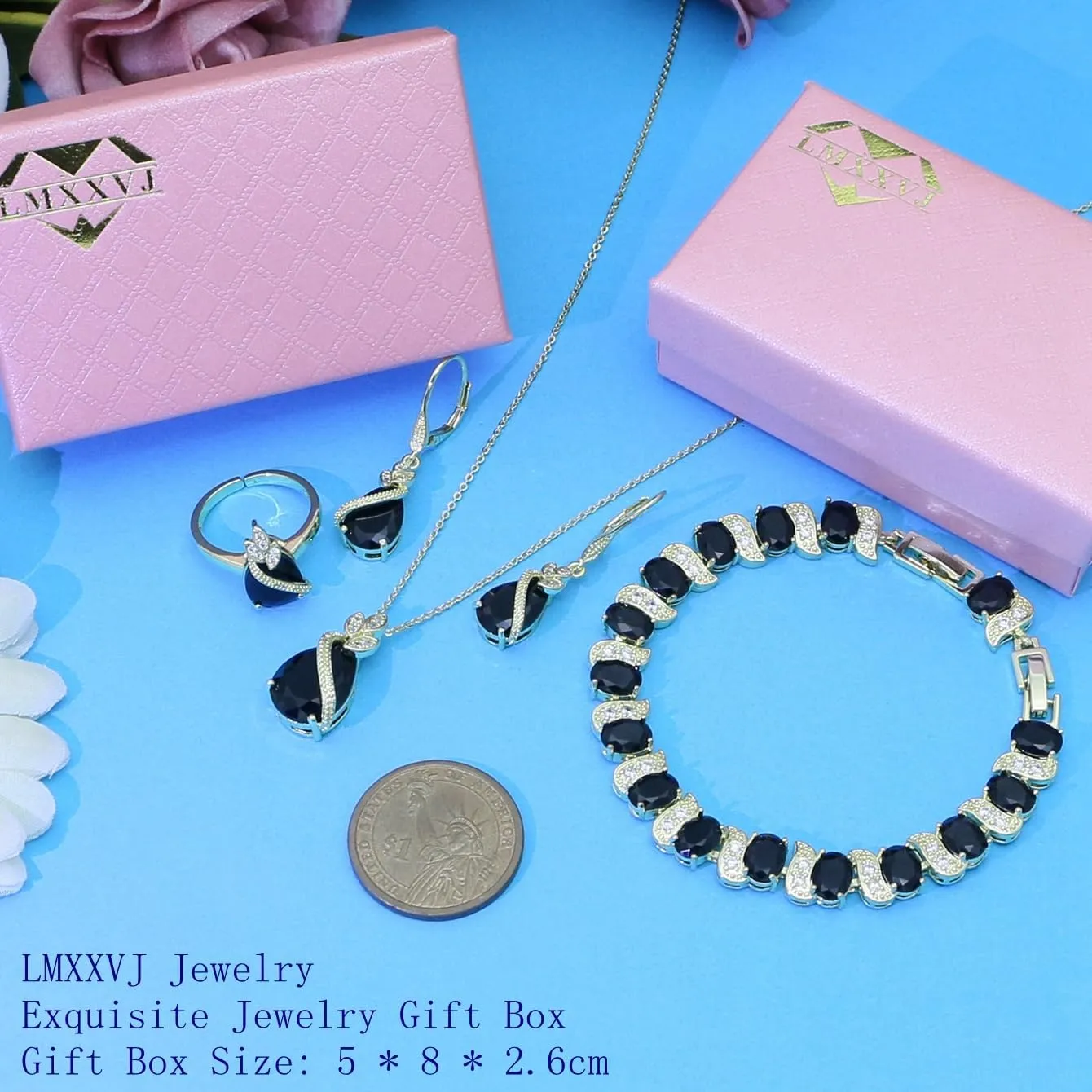 LMXXVJ Jewelry Set for Women,Teardrop Cubic Zirconia Necklace Earrings Adjustable Ring Bracelet Jewelry Set Formal Jewelry Gift