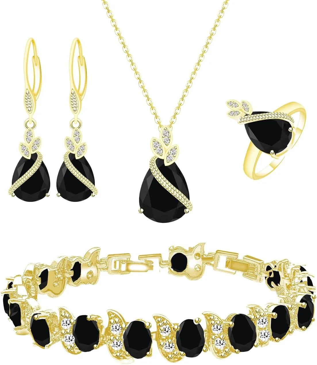 LMXXVJ Jewelry Set for Women,Teardrop Cubic Zirconia Necklace Earrings Adjustable Ring Bracelet Jewelry Set Formal Jewelry Gift