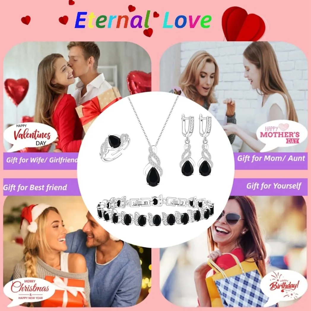 LMXXVJ Jewelry Set for Women,Teardrop Cubic Zirconia Necklace Earrings Adjustable Ring Bracelet Jewelry Set Formal Jewelry Gift