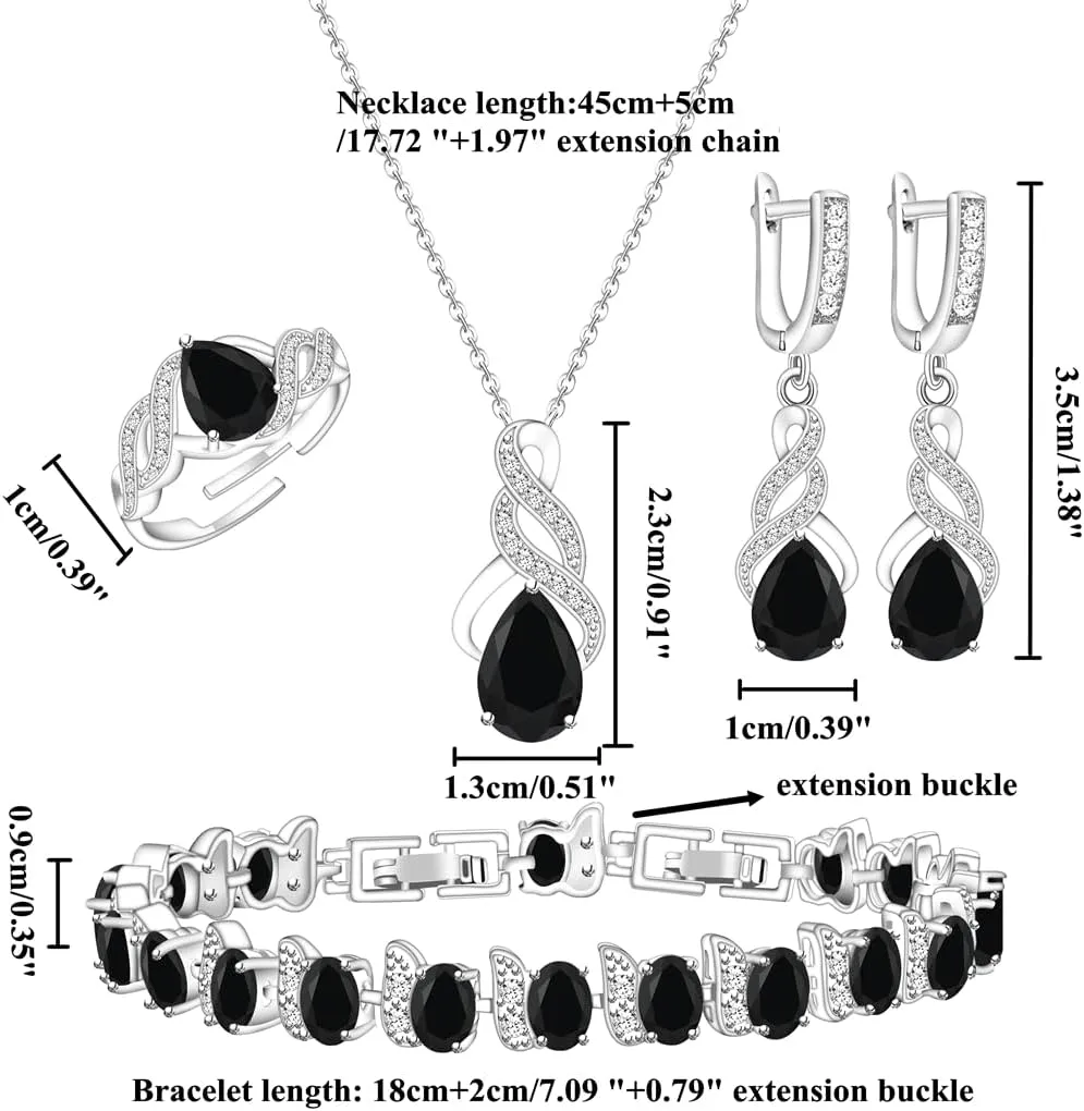 LMXXVJ Jewelry Set for Women,Teardrop Cubic Zirconia Necklace Earrings Adjustable Ring Bracelet Jewelry Set Formal Jewelry Gift