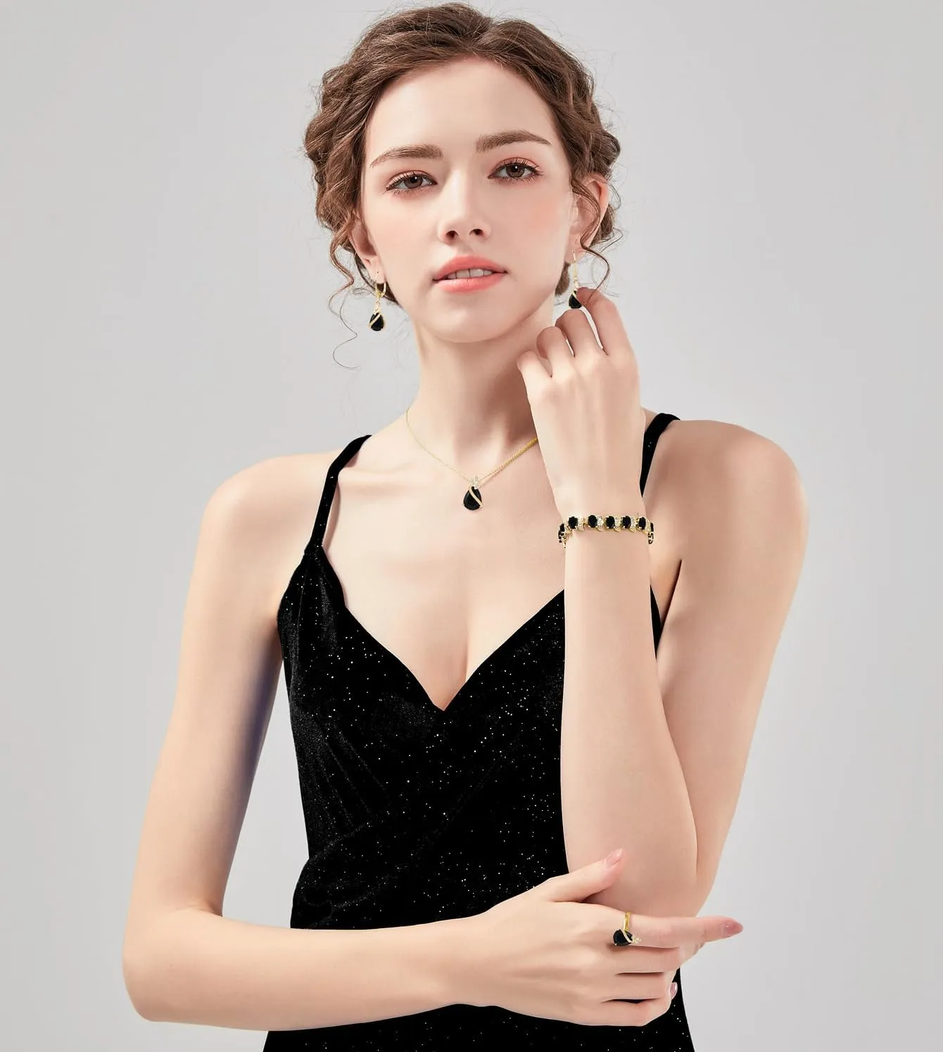 LMXXVJ Jewelry Set for Women,Teardrop Cubic Zirconia Necklace Earrings Adjustable Ring Bracelet Jewelry Set Formal Jewelry Gift