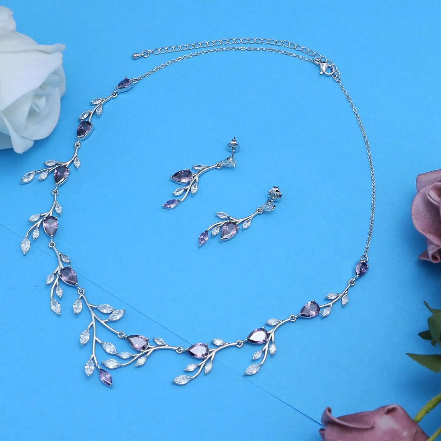 LMXXVJ Wedding Jewelry Set for Women,Teardrop Cubic Zirconia Necklace Earrings Adjustable Ring Bracelet Jewelry Set Formal Jewelry Gift