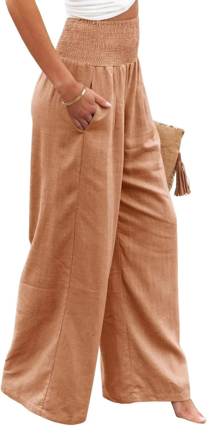 LOAIHA Cotton Linen Pants Women Summer High Waisted Wide Leg Pants Palazzo Pants for Women Trousers Pants for Women
