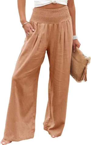 LOAIHA Cotton Linen Pants Women Summer High Waisted Wide Leg Pants Palazzo Pants for Women Trousers Pants for Women