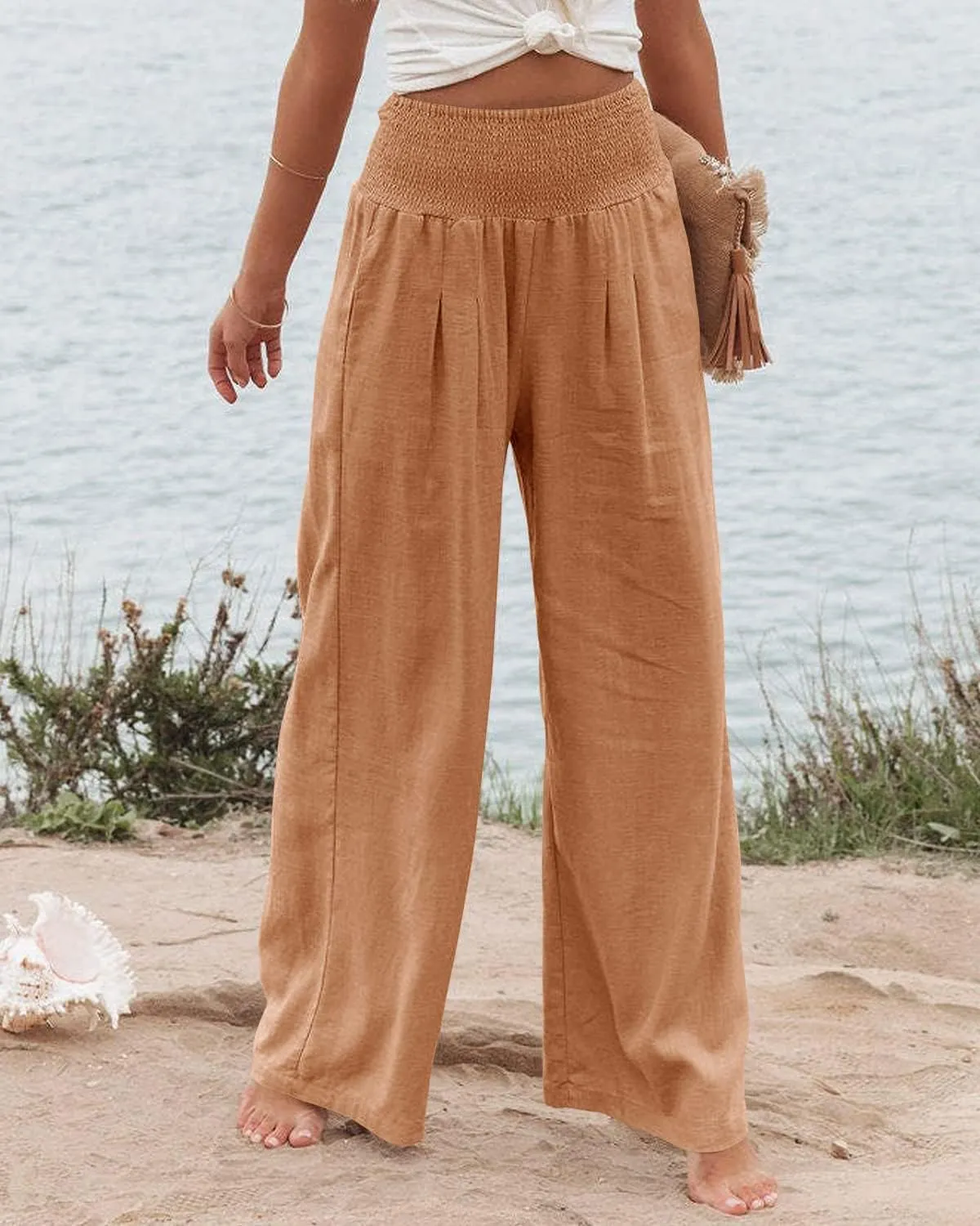 LOAIHA Cotton Linen Pants Women Summer High Waisted Wide Leg Pants Palazzo Pants for Women Trousers Pants for Women