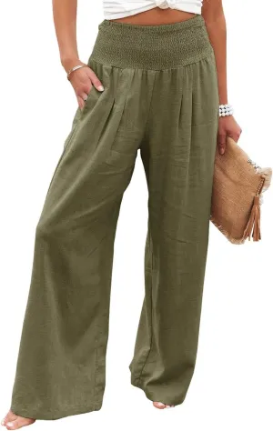 LOAIHA Cotton Linen Pants Women Summer High Waisted Wide Leg Pants Palazzo Pants for Women Trousers Pants for Women