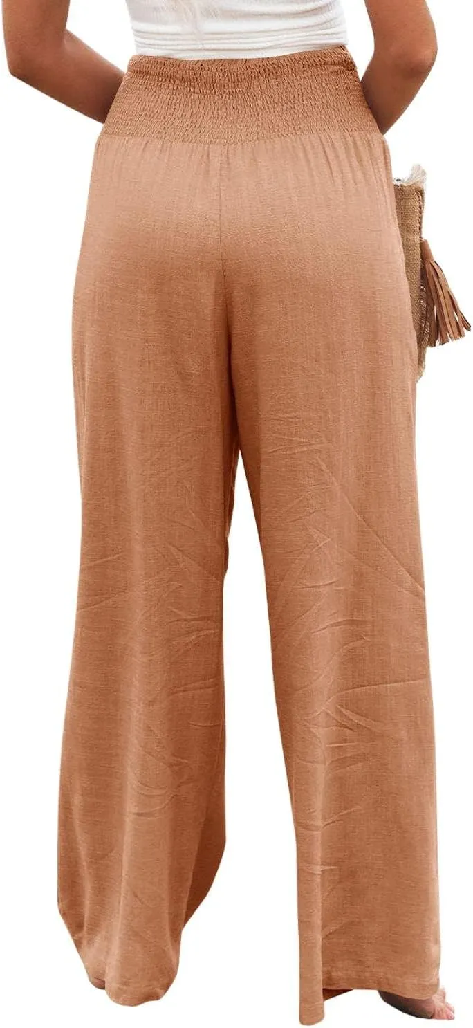 LOAIHA Cotton Linen Pants Women Summer High Waisted Wide Leg Pants Palazzo Pants for Women Trousers Pants for Women