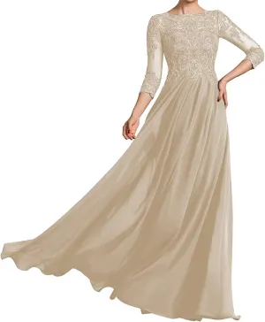 Long Sleeve Mother of The Bride Dresses Chiffon Laces Applique Wedding Formal Gowns for Mother of The Groom