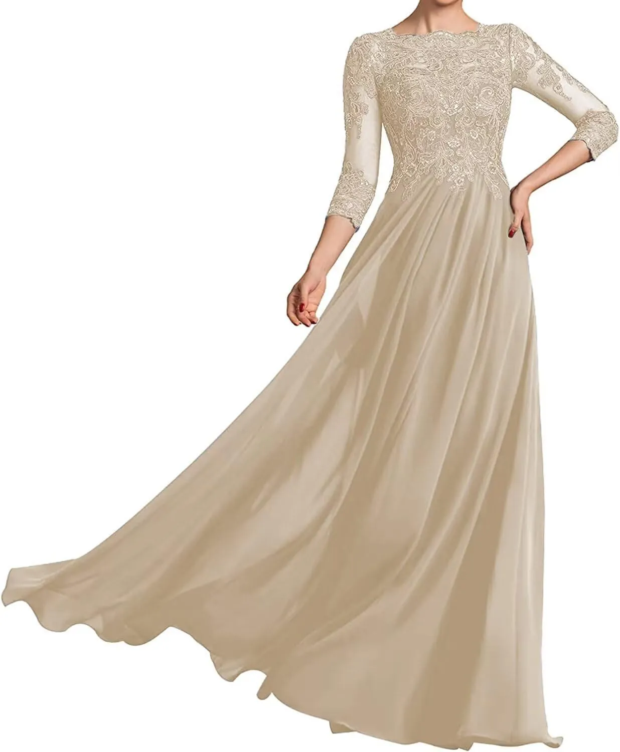 Long Sleeve Mother of The Bride Dresses Chiffon Laces Applique Wedding Formal Gowns for Mother of The Groom