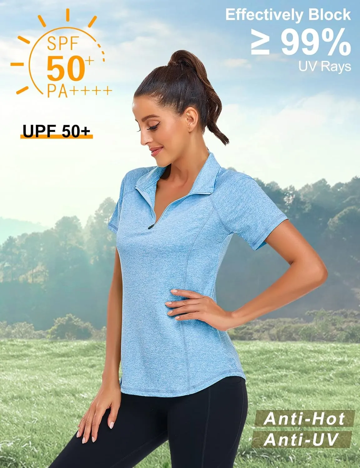 LURANEE Women's Short Sleeve Moisture Wicking Athletic Shirts Quarter Zip Pullover