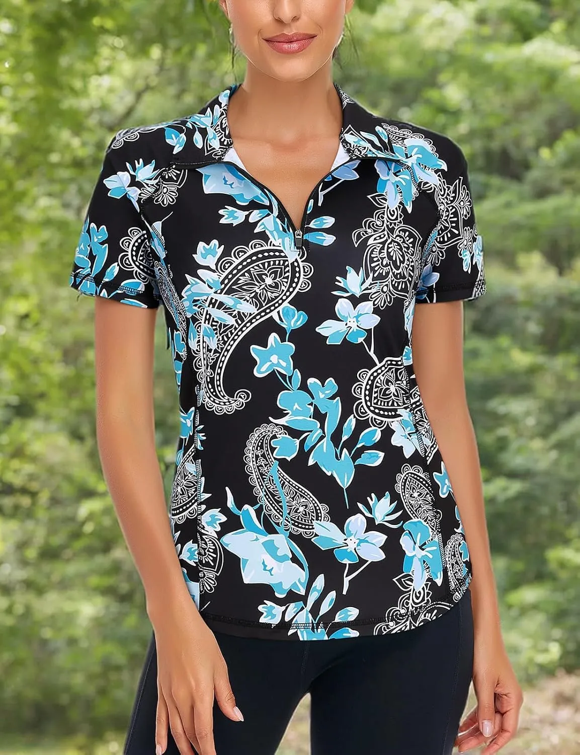 LURANEE Women's Short Sleeve Moisture Wicking Athletic Shirts Quarter Zip Pullover