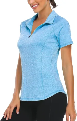 LURANEE Women's Short Sleeve Moisture Wicking Athletic Shirts Quarter Zip Pullover