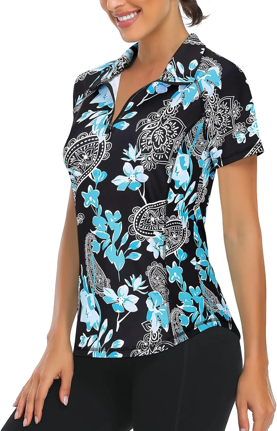 LURANEE Women's Short Sleeve Moisture Wicking Athletic Shirts Quarter Zip Pullover