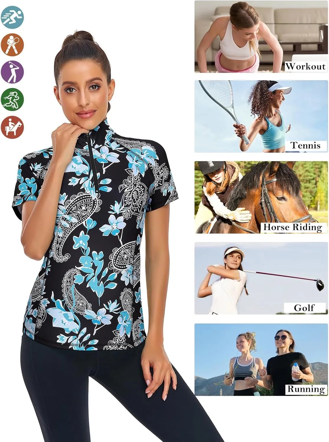 LURANEE Women's Short Sleeve Moisture Wicking Athletic Shirts Quarter Zip Pullover