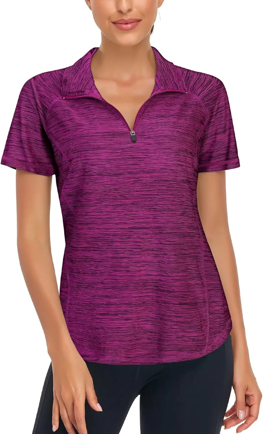 LURANEE Women's Short Sleeve Moisture Wicking Athletic Shirts Quarter Zip Pullover