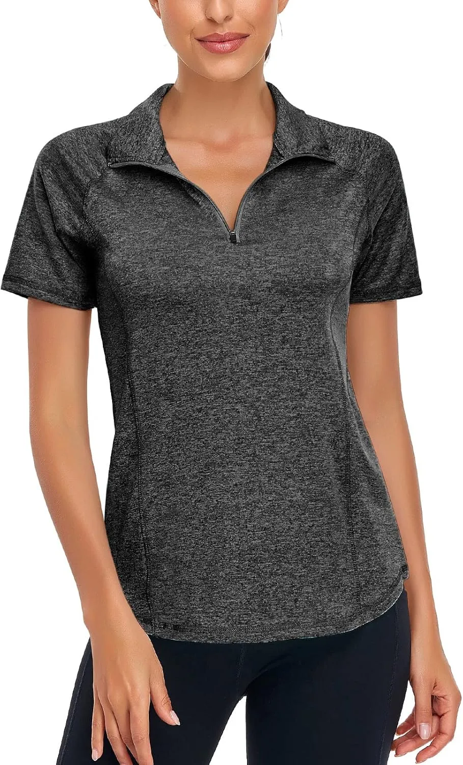 LURANEE Women's Short Sleeve Moisture Wicking Athletic Shirts Quarter Zip Pullover