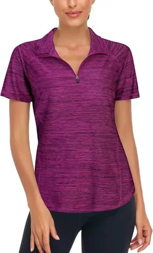 LURANEE Women's Short Sleeve Moisture Wicking Athletic Shirts Quarter Zip Pullover