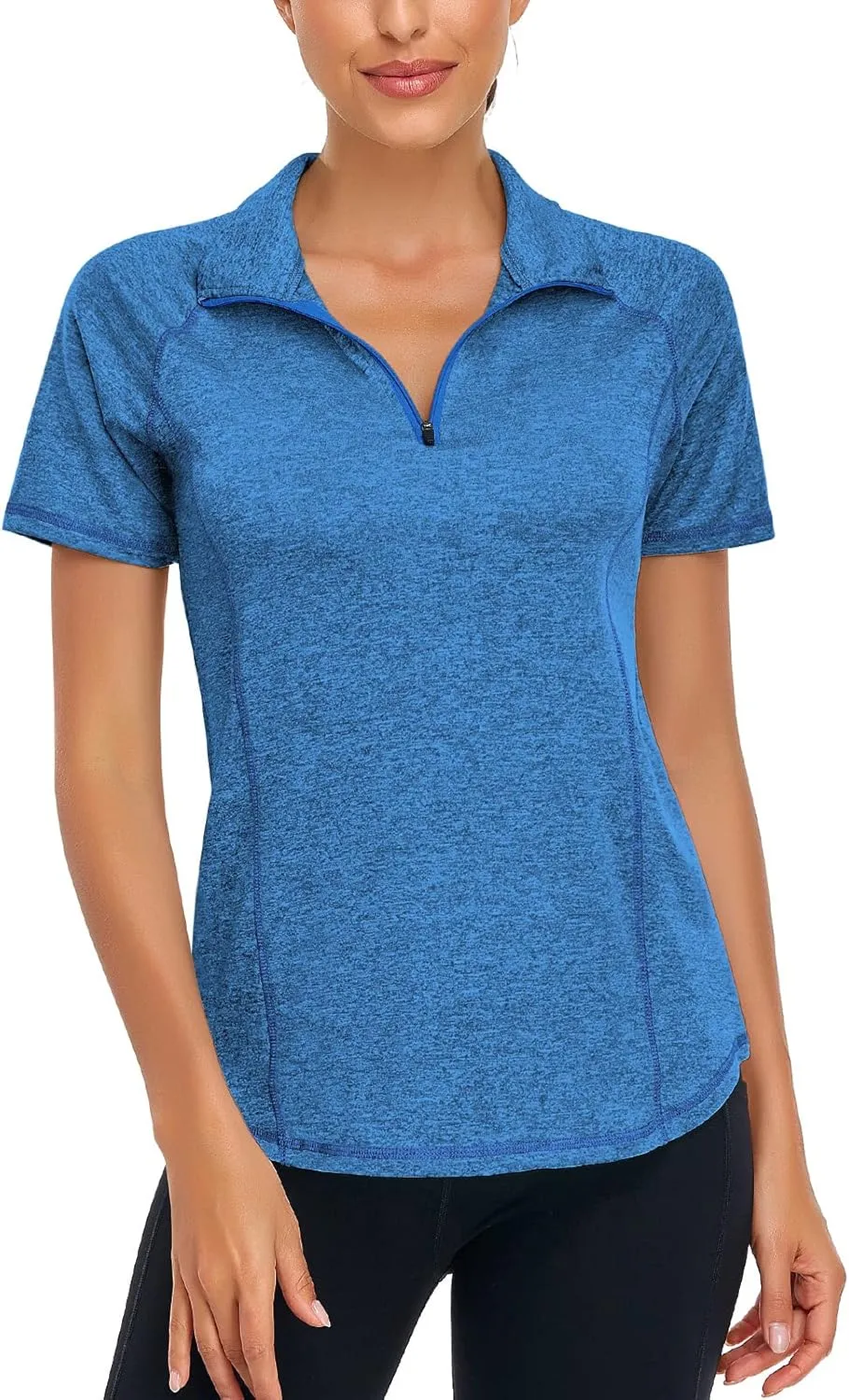 LURANEE Women's Short Sleeve Moisture Wicking Athletic Shirts Quarter Zip Pullover
