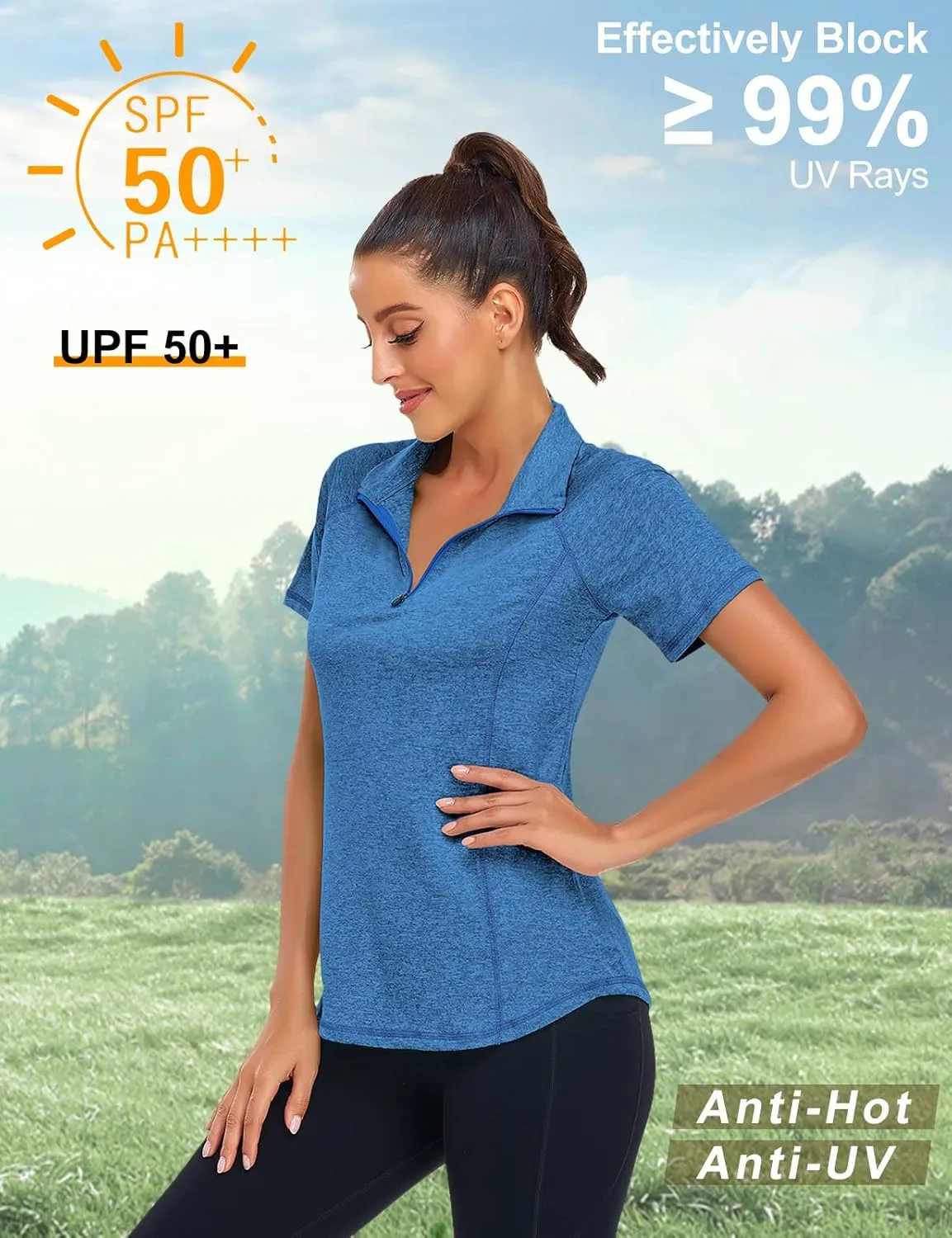 LURANEE Women's Short Sleeve Moisture Wicking Athletic Shirts Quarter Zip Pullover
