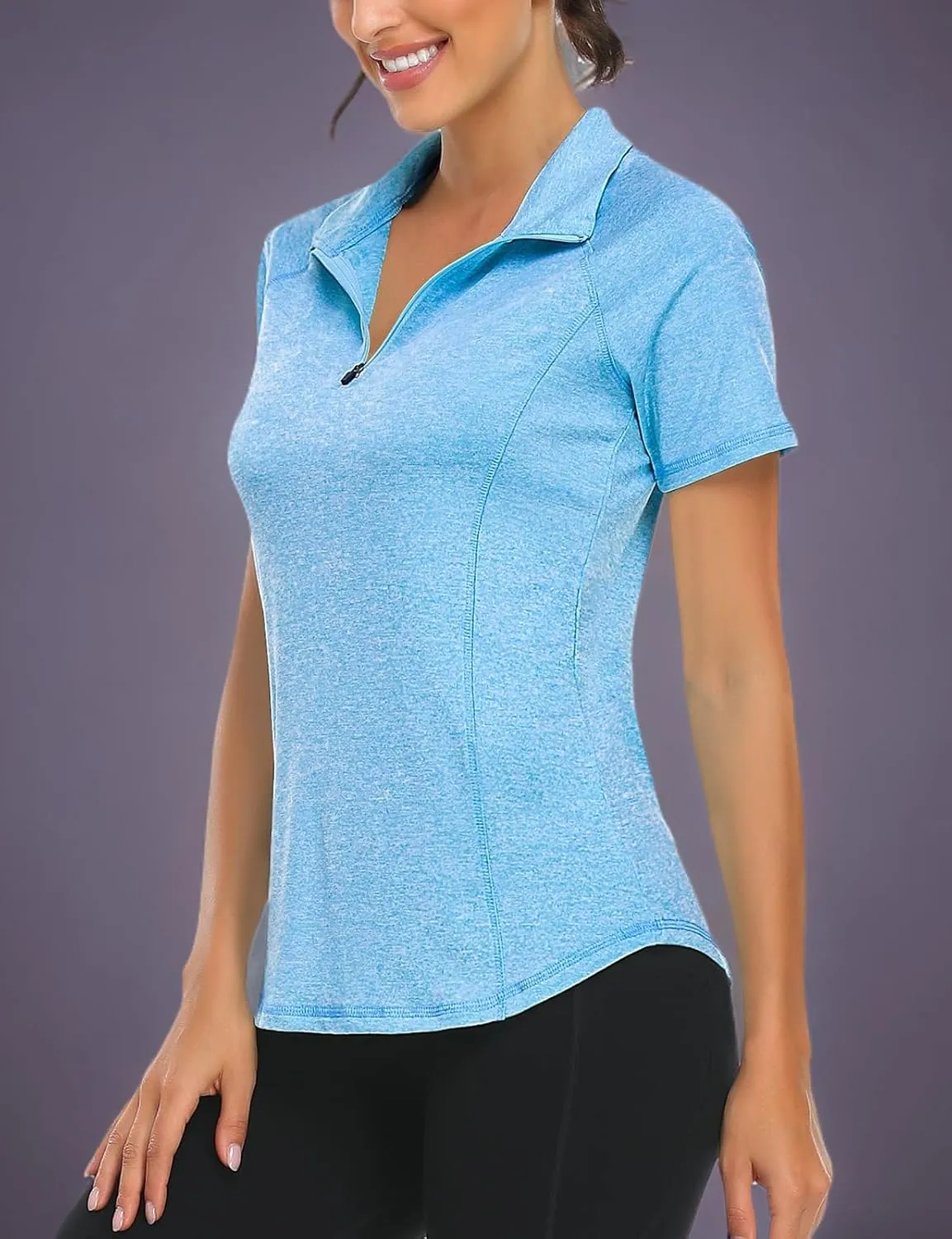 LURANEE Women's Short Sleeve Moisture Wicking Athletic Shirts Quarter Zip Pullover