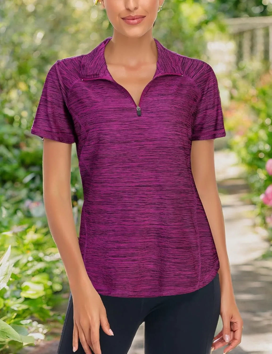 LURANEE Women's Short Sleeve Moisture Wicking Athletic Shirts Quarter Zip Pullover