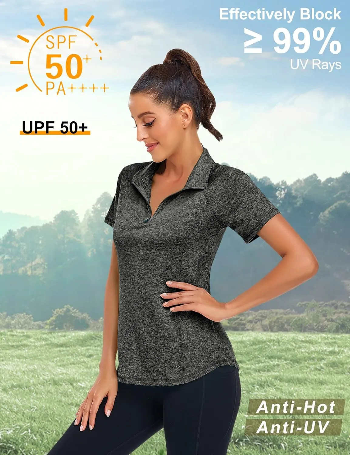 LURANEE Women's Short Sleeve Moisture Wicking Athletic Shirts Quarter Zip Pullover