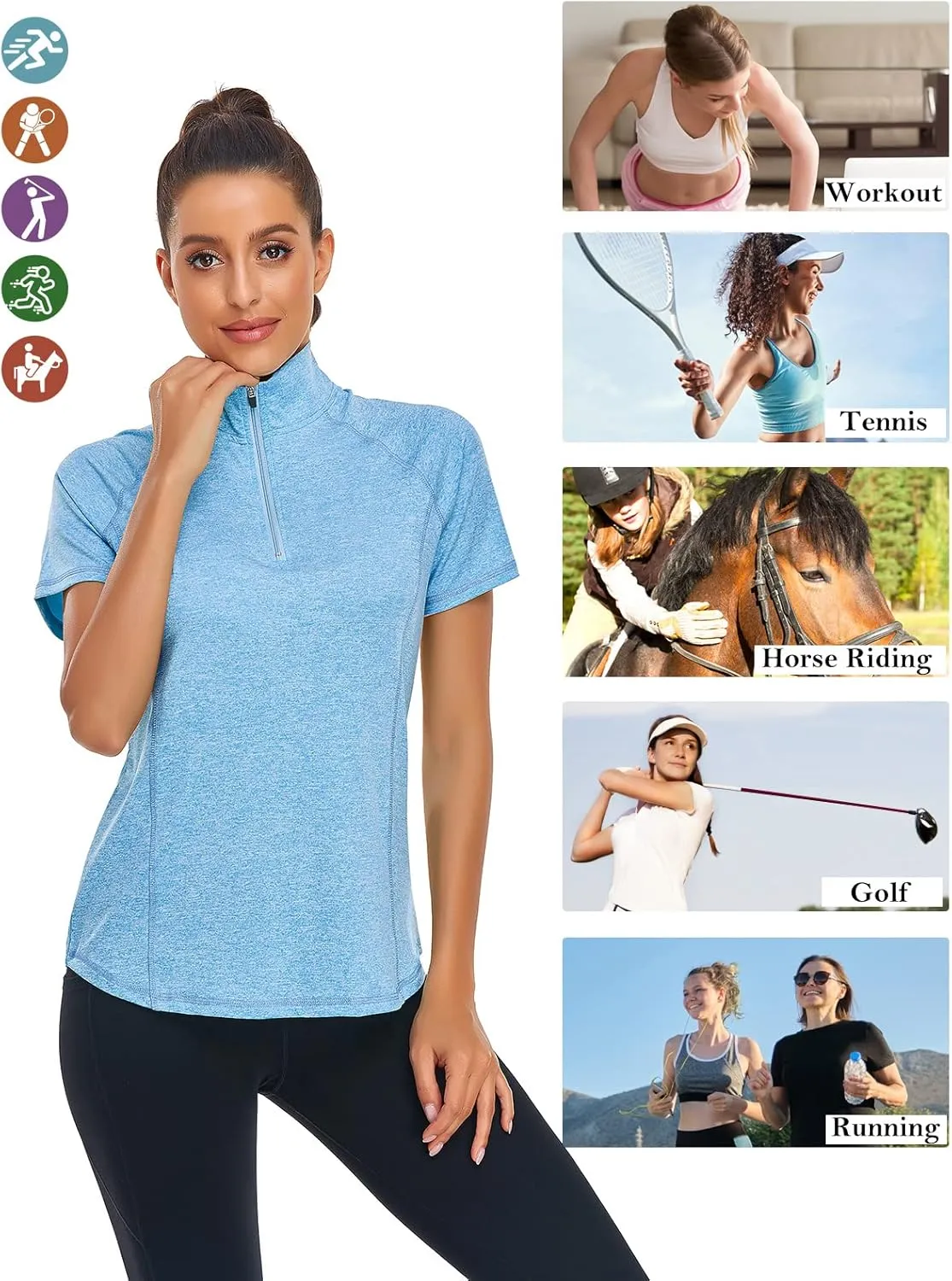 LURANEE Women's Short Sleeve Moisture Wicking Athletic Shirts Quarter Zip Pullover