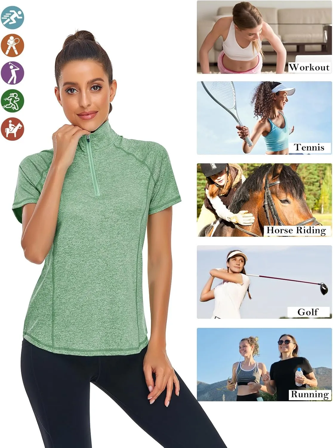 LURANEE Women's Short Sleeve Moisture Wicking Athletic Shirts Quarter Zip Pullover