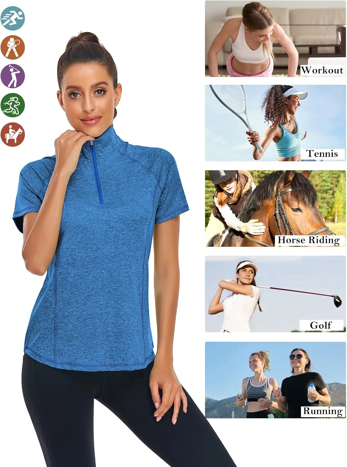 LURANEE Women's Short Sleeve Moisture Wicking Athletic Shirts Quarter Zip Pullover