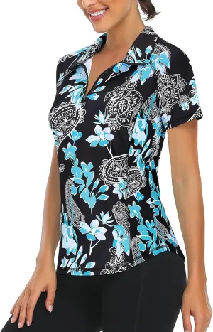LURANEE Women's Short Sleeve Moisture Wicking Athletic Shirts Quarter Zip Pullover