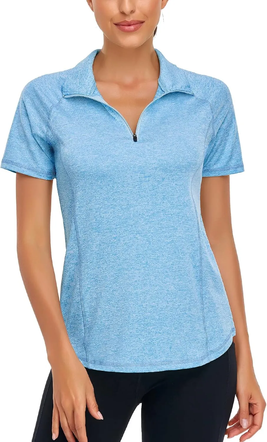 LURANEE Women's Short Sleeve Moisture Wicking Athletic Shirts Quarter Zip Pullover