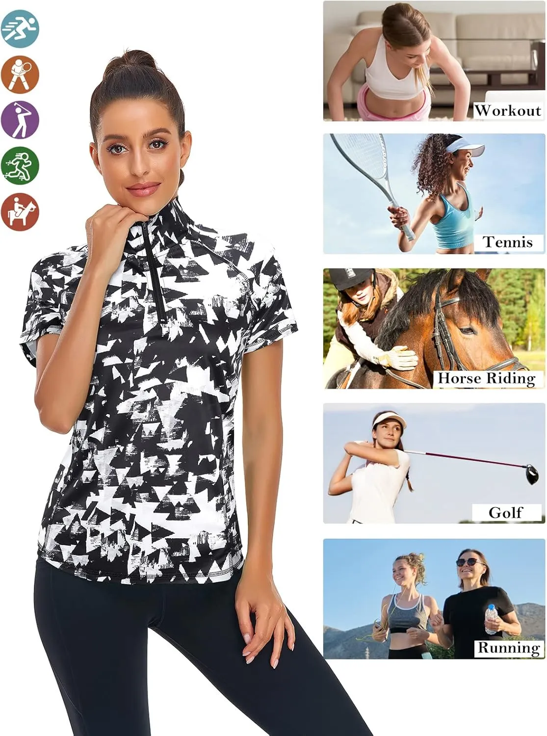 LURANEE Women's Short Sleeve Moisture Wicking Athletic Shirts Quarter Zip Pullover