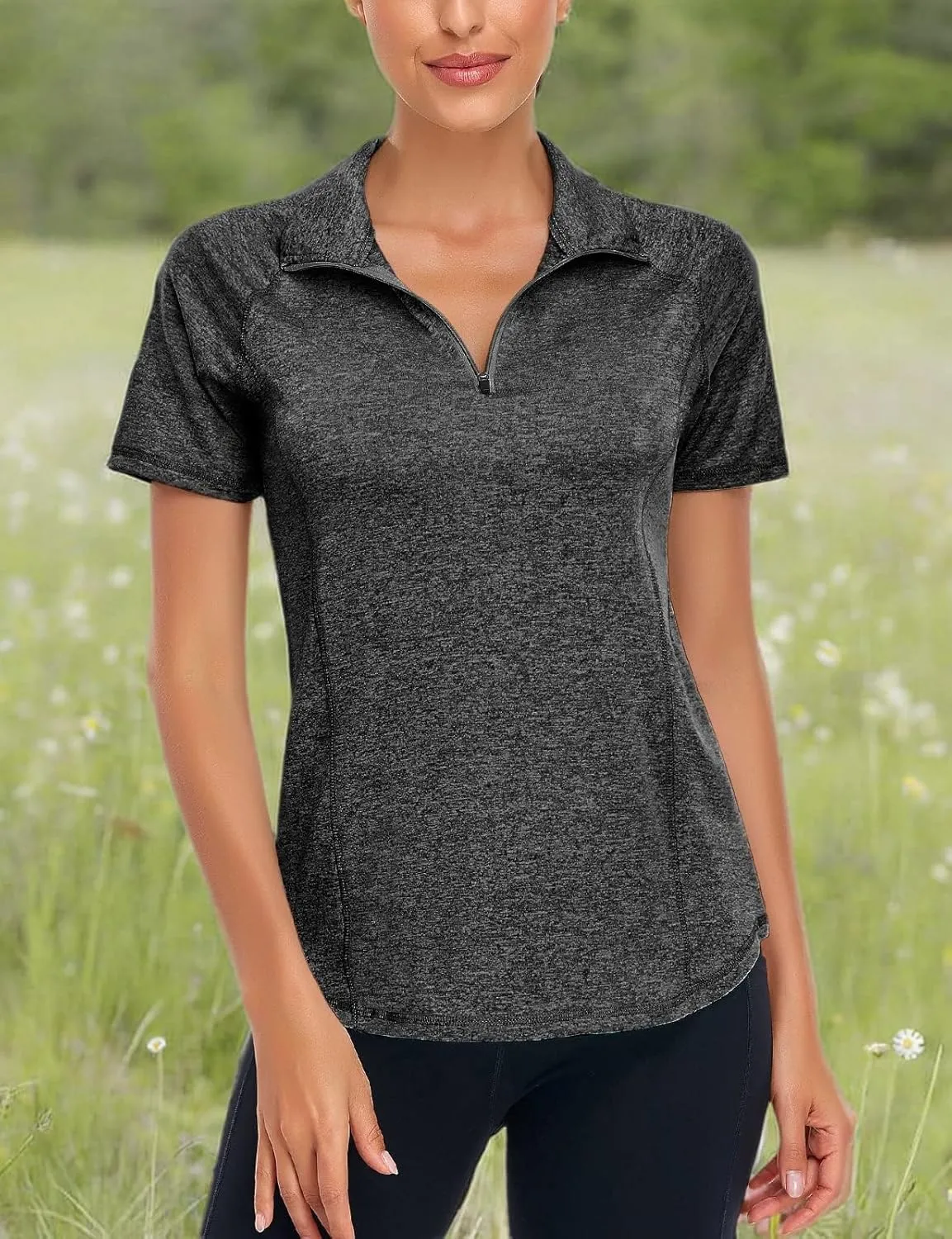 LURANEE Women's Short Sleeve Moisture Wicking Athletic Shirts Quarter Zip Pullover